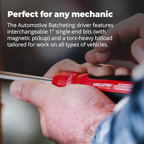 Megapro Automotive Screwdriver Set | One Multi-Bit Screwdriver with ¼” Hex Shaft | Phillips, Torx | Compact Automotive Bit Set (Ratcheting) - style: Ratcheting