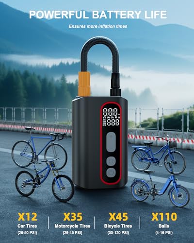 Mini Electric Bike Pump, 4X Faster 160 PSI Bike Tire Pump with Guage Auto Stop, Portable Bicycle Pump with Presta Valves for Road Bike, Motorcycle, Mountain Bike, Car, Sports Ball