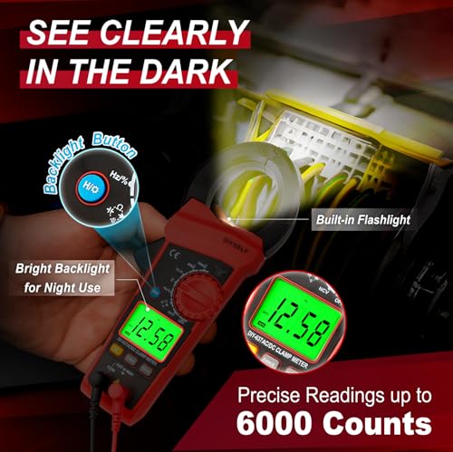 DIYSELF 6000 Counts Digital Clamp Meter, True RMS AC/DC Voltage Tester, Amp Meter Capacitance Meter, Resistance Continuity Tester, Professional Multimeter with Test Leads Pouch and Batteries