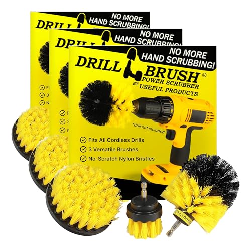 Drillbrush Cleaning Brush Kit, 3 Count, Nylon Bristle | Bathroom Surfaces | Power Scrubber | Drill Attachment | Yellow - color: All Purpose Medium Yellow, size: 2in, 4in, 3.5in Corner Brush