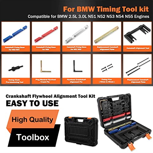 E-cowlboy Fit for BMW Timing Tool kit Master Engine Timing Vanos Cam Camshaft Locking Tool,Crankshaft Flywheel Alignment Tool Kit Compatible for BMW 2.5L 3.0L N51 N52 N53 N54 N55 Engines