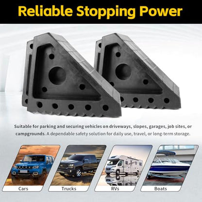 MaxxHaul Solid Rubber Wheel Chock 2-Pack | 8" x 4" x 6" Heavy-Duty Tire Stop | Non-Slip Traction Pads | Built-in Handle | All-Weather Vehicle Safety Block | Black | (70472) - color: Black