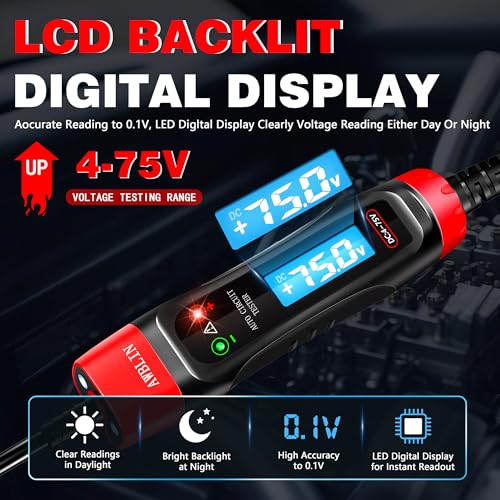 AWBLIN 4-75V DC Automotive Test Light with Buzzer Sound, LCD Digital Light Tester with Voltmeter, Heavy Duty Circuit Tester with Illumination, Fuse Voltage Tester Auto Electrical Tool
