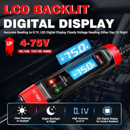 AWBLIN 4-75V DC Automotive Test Light with Buzzer Sound, LCD Digital Light Tester with Voltmeter, Heavy Duty Circuit Tester with Illumination, Fuse Voltage Tester Auto Electrical Tool
