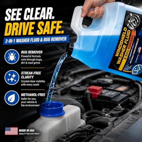 UCS Windshield Washer Fluid 2-in-1 Bug Remover – Ready to Use Formula – Streak-Free Cleaning – Removes Dirt & Road Grime – 1 Gallon (128 fl oz) Methanol-Free - color: Blue, size: 128 Fl Oz (Pack of 1)
