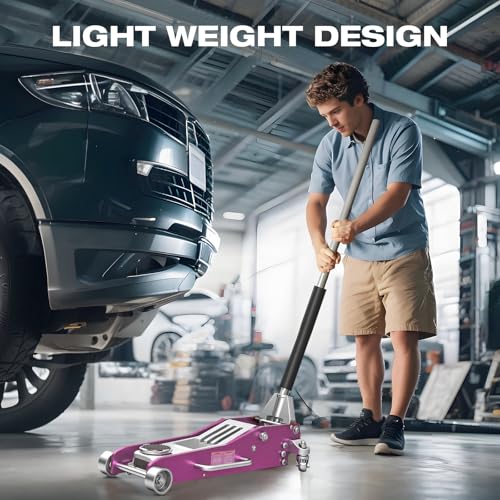 Torin 3 Ton (6,000 lb) All Aluminum Floor Jack with Dual Piston Quick Lift Pump, Pink, Ideal Gift