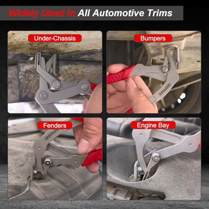 Car Clip Pliers, Trim Removal Tool for Door Panel Clips & Fasteners | Damage-free spring-loaded clip remover with stainless jaws. Ergonomic grip for one-hand use on door panels, bumpers and trim