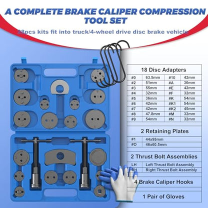 Heavy Duty Disc Brake Piston Caliper Compressor Wind Back Tool Universal Sets for Brake Pad Replacement with Hanger Hooks-28 Pieces - color: Blue Silver