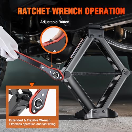 Nilight Scissor Jack Kit for Car 2 Ton(4409 lbs), Heavy Duty Portable Steel Scissor Lift Jack Car Tire Changing Kit with Ratchet & Lug Wrench for Sedan SUV MPV, 3.9''-15.7'' Lifting Range, Black - size: 2T with Ratchet & Lug Wrench Set, Black