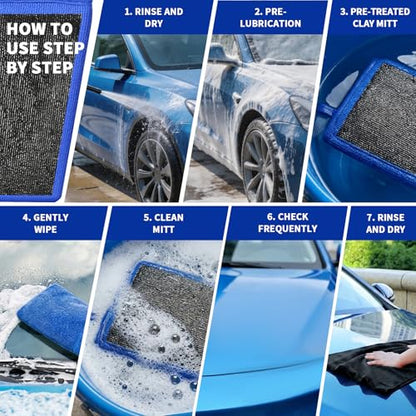Clay Mitt Auto Detailing 2 Pack, Fine Grade Microfiber Car Clay Bar Mitt, DIY Detail Tool & Kit Car Detailing Alternative (Blue) - color: Blue, size: 2 Pack