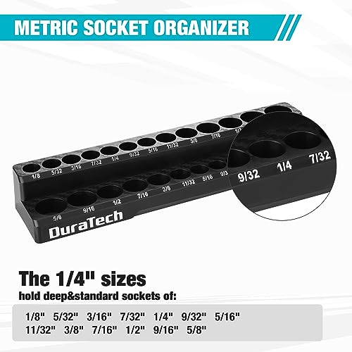 DURATECH Magnetic Socket Organizer Set, 1/4" SAE Socket Holders | Socket Trays, Tool Box, Tool Cart Organizer, Standard & Deep Sockets Organizer, Carbon Fiber, Prevent Scratching, 26-holder - size: 1/4" DR, SAE
