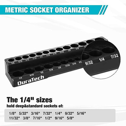 DURATECH Magnetic Socket Organizer Set, 1/4" SAE Socket Holders | Socket Trays, Tool Box, Tool Cart Organizer, Standard & Deep Sockets Organizer, Carbon Fiber, Prevent Scratching, 26-holder - size: 1/4" DR, SAE