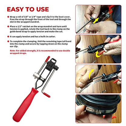 12 PCS For Auto/ATV Joint Axle Boot Clamp Pliers Tool with CV Clamps Kit - size: CV Joint Boot Clamp Pliers Kit with 10 Crimp Bands