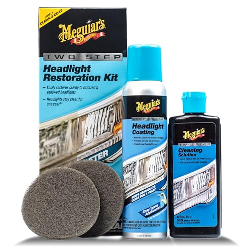 Meguiar's Two Step Car Headlight Restoration Kit, Headlight Cleaner Restores Clear Car Plastic and Protects from Re-Oxidation, Includes Coating and Cleaning Solution - 4 Count (1 Pack) - style: 2- Step Headlight Kit