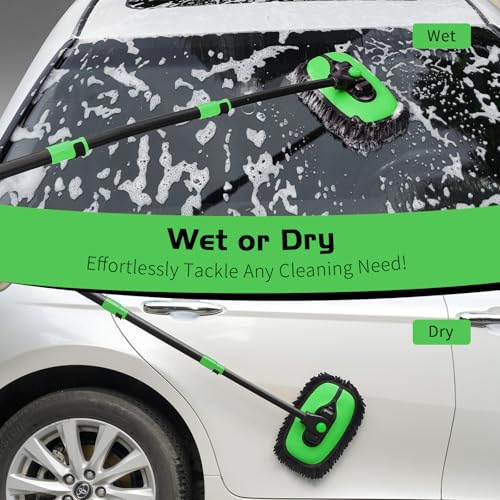 Ordenado 15°Curved Car Wash Brush with Long Handle, 43" Car Cleaning Brush with Extension Pole, Microfiber RV Wash Mop Scratch-Free, Exterior Washer Mop for Washing Roof Truck Camper SUV Caravan Green - color: Black and Green