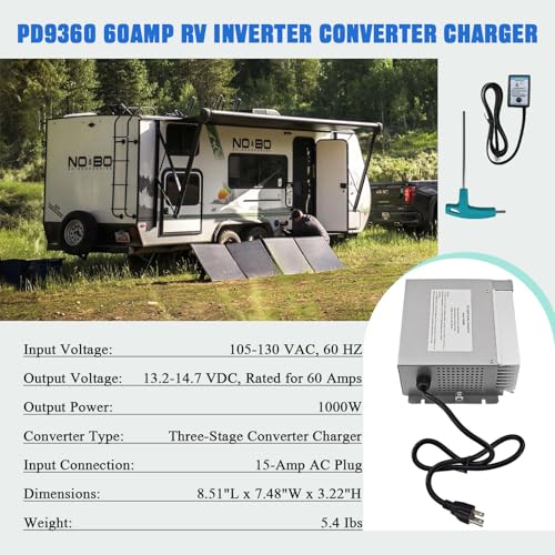 PD9360 RV Converter Charger 60 Amp 1000W, 120V AC to 12V DC RV Power Converter, Built-in Charge Wizard, Compatible with 9300 Series, AGM Lithium LiFePO4 Lead Acid Battery Charger for RV Camper Trailer - size: 9360