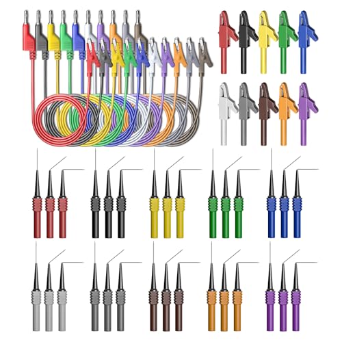 Goupchn Back Probe Kit 50PCS 4mm Stackable Banana Plug to Alligator Clip Automotive Test Leads Kit with Crocodile Clips, 30PCS 30V Back Probe Pins for Car Repairing Diagnostic Ten Colors - size: 50PCS