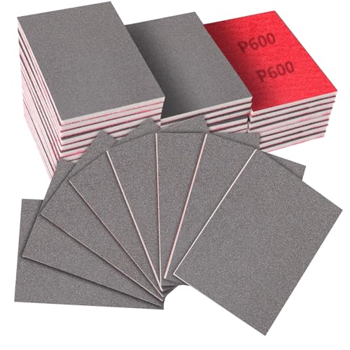 32 PCS 600 Grit Sanding Sponge, Soft and Flexible Sandpaper Block | 3 x 4 Inch, Hook and Loop, Wet and Dry Use, Washable and Reusable, Tear-Resistant Polishing Pads for Metal Auto Paint Wood - style: 32Pcs 600Grit