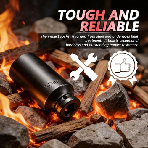 30mm Socket 1/2" Drive,Anti-Slip 12-Point Deep Impact Socket for Hub & Axle Nut Quick Removal by Impact Wrench,Universal Professional Axle Nut Sockets as Automotive Tools