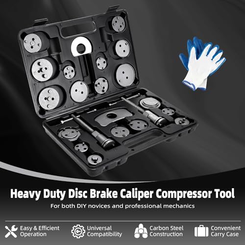 8MILELAKE 24pcs Disc Brake Caliper Compression Wind Back Tool Kit, Heavy Duty Brake Piston Caliper Compression Tool Set for Brake Pad Replacement