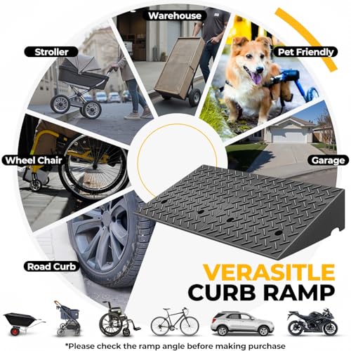 Auto Dynasty Rubber Curb Ramps, 7.9" Lift Height Curbside Driveway Ramp, 4410 LBS/2T Capacity Sidewalk Curb Ramp for Cars Trucks Bikes Motorcycles Wheelchairs, 2 Pack - size: 7.9" Rise
