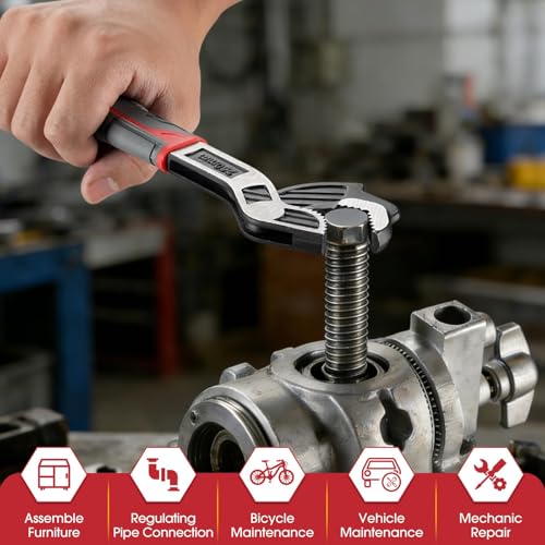 Self-Adjusting Pipe Wrench, 6”8”10” Self Locking Wrench Set with Forged Double Threaded Jaws for Pipes Nuts Bolts and Plumbing Repair