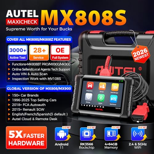 Autel Scanner MaxiCheck MX808S, 2026 US Ver of MaxiCOM MK808S MK808Z, Full Bidirectional Diagnostic Scan Tool as MK900 MX900 MK900BT MK808BT PRO, 3K+ Active Test, 28+ Service, OE All System, OS11, FCA