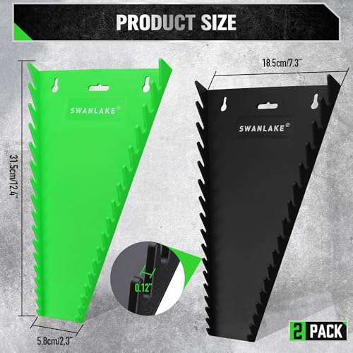 Magnetic Wrench Organizer 2-Piece, 32-Slot Drawer Storage, SAE (1/4" to 1-1/16"), Metric (6mm to 24mm), Green and Black - color: 32-Slot Green&Black