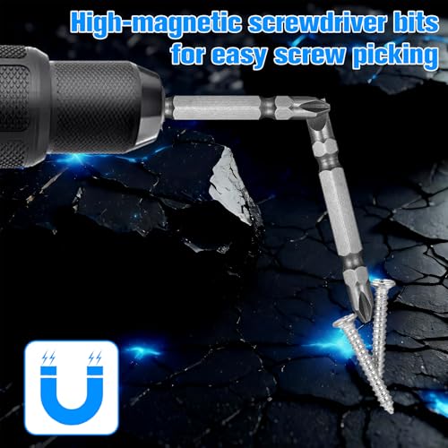 5Pcs Impact Double End Screwdriver Bit Set, Ph2/Sl6 Magnetic Slotted Phillips Screwdriver Driver Bit S2 Alloy Steel Hex Drill Bits Set for Power Tool (65mm)