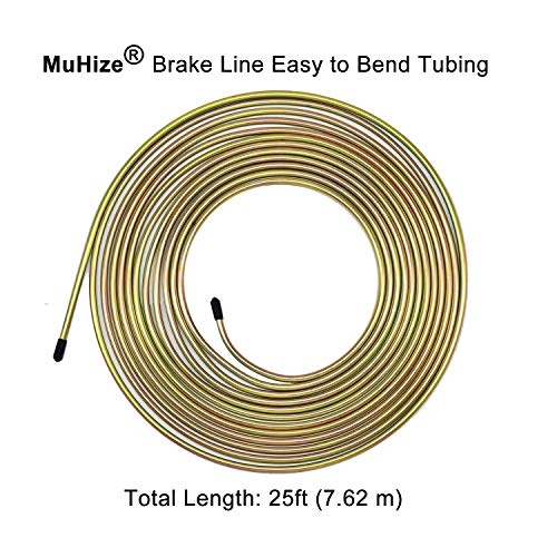 MuHize Brake Line Tubing Kit 1/4 inch 25Ft with 16 Fittings - Zinc Double Galvanized Steel Roll for Cars, Trucks - Complete Hydraulic Fuel Line Replacement, Heavy-Duty Anti-Rust Braking Tubing - color: Multi-color