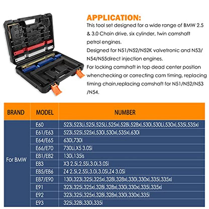 E-cowlboy Fit for BMW Timing Tool kit Master Engine Timing Vanos Cam Camshaft Locking Tool,Crankshaft Flywheel Alignment Tool Kit Compatible for BMW 2.5L 3.0L N51 N52 N53 N54 N55 Engines