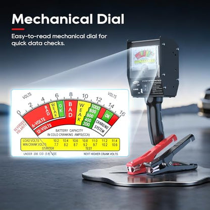 TOPDC 3181 Pro 130 Amp Heavy-Duty Battery Load Tester for 6V & 12V Automotive Batteries, with Anti-Slip Clamps | Tests 6V/12V flooded, AGM and gel batteries with a 0-16V display, anti-slip clamps, belt slot and storage hook - size: TD-BT104