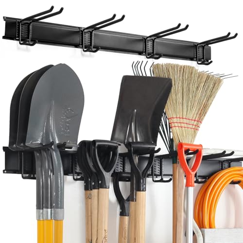 Aking Ace Wall Mount Tool Storage Rack, Heavy Duty Garage Storage Tool Organizer, Garden Tool Wall Hooks and Hangers, Hold Up to 350lbs (Black 6pcs) - size: 32inch