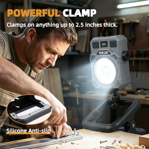 Rechargeable Work Light Magnetic LED Portable Flood Light for Power Cuts, with 360° Rotating Clip, 5 Modes, 6000LM Under Hood Work Light Bar for Camping, Car Repair, Emergency clamp Lamp