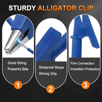 MECCANIXITY 4pcs 3.3ft Alligator Clip Test Leads, 15A Dual Alligator Clips with Wires for Multimeter Jumper Wire Industry Car Battery, Blue
