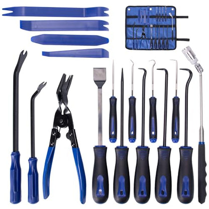 17Pcs Mechanic Tool Set Car Panel Removal Tools Pick and Hook Set | Clip Removal Tool Automotive Trim Removal Tool Magnetic Pickup Gasket Scrapers for Auto Interior Stereo Off-Road Rig Repairs