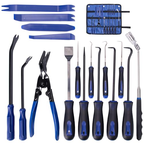 17Pcs Mechanic Tool Set Car Panel Removal Tools Pick and Hook Set | Clip Removal Tool Automotive Trim Removal Tool Magnetic Pickup Gasket Scrapers for Auto Interior Stereo Off-Road Rig Repairs