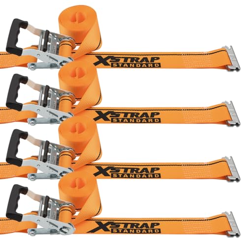 XSTRAP STANDARD 2"x16' E-Track Ratchet Straps 4 Pack Orange Tie Down Straps | 4,400 LBS Break Strength Heavy Duty Wheel Tie-Downs for Moving, Truck, Trailers, Motorcycles, Kayaks, Car Roof, Vans - size: Orange-4PK-16FT