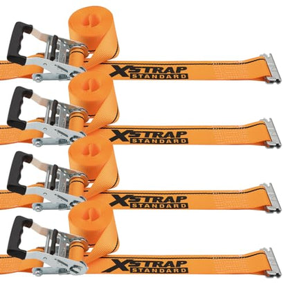 XSTRAP STANDARD 2"x16' E-Track Ratchet Straps 4 Pack Orange Tie Down Straps | 4,400 LBS Break Strength Heavy Duty Wheel Tie-Downs for Moving, Truck, Trailers, Motorcycles, Kayaks, Car Roof, Vans - size: Orange-4PK-16FT