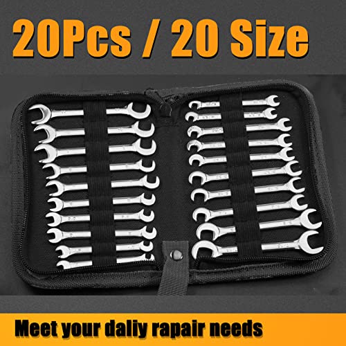 SPEEDWOX Mini Double Open End Wrench Set, 10-Piece Metric & SAE, Super-Thin Angled Heads, Made of Premium Carbon Steel, Includes Storage Pouch | Metric SAE, Super-Thin Angle Head, Open End Spanner Wrench, Storage Pouch Ignition Wrench Set Angle Wrench Car