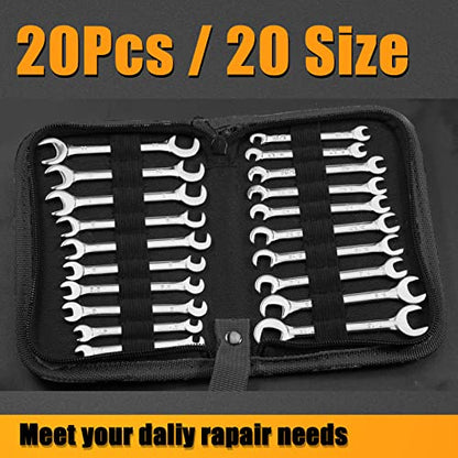 SPEEDWOX Mini Double Open End Wrench Set, 10-Piece Metric & SAE, Super-Thin Angled Heads, Made of Premium Carbon Steel, Includes Storage Pouch | Metric SAE, Super-Thin Angle Head, Open End Spanner Wrench, Storage Pouch Ignition Wrench Set Angle Wrench Car