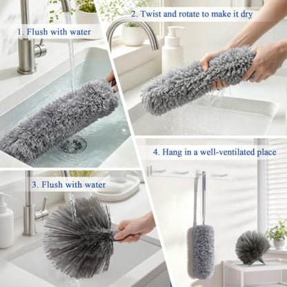 Cobweb Duster with Extension Pole 100 inches, Dusters for Cleaning with 2 Duster Heads, Washable Microfiber Feather Duster for Cleaning Ceiling Fan, High Ceiling, Blinds, Furniture & Cars - color: 2pc-gray