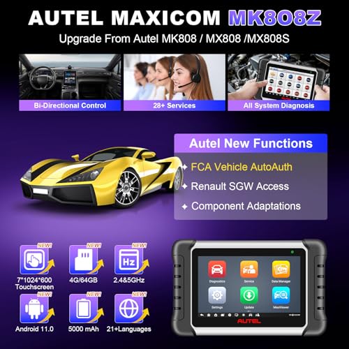 Autel Obd2 Scanner Diagnostic Tool MaxiCOM MK808Z: 2026 Bidirectional Scan Tool, 28+ Service, Active Tests Scanner for Car, All System OBD2 Diagnostics Car Scanner for DIY, Mechanic and Small Shops - style: MK808Z