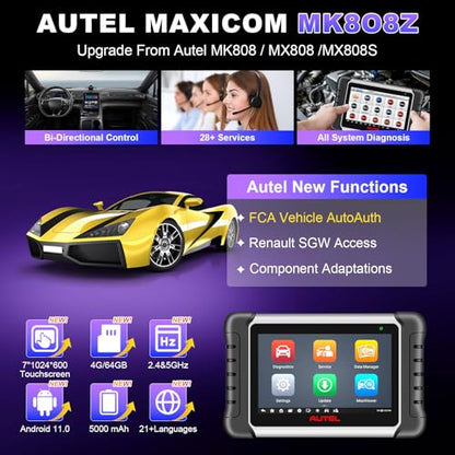 Autel Obd2 Scanner Diagnostic Tool MaxiCOM MK808Z: 2026 Bidirectional Scan Tool, 28+ Service, Active Tests Scanner for Car, All System OBD2 Diagnostics Car Scanner for DIY, Mechanic and Small Shops - style: MK808Z