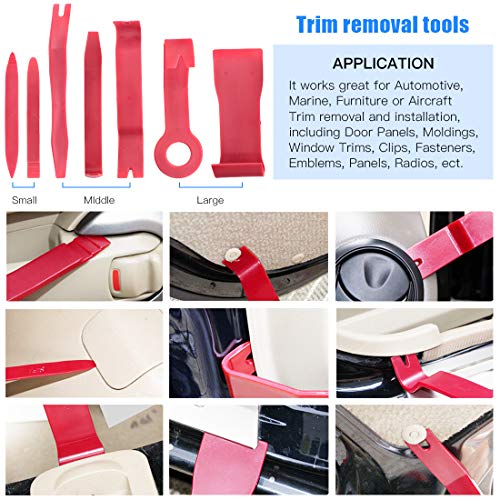 Glarks 11Pcs Auto Trim Removal Tool Kit, Universal Car Panel Trim Upholstery Rivets Clip Puller Plier Fastener Remover Automotive Door Panel Trim Removal Tool for Car Door Panel Dashboard