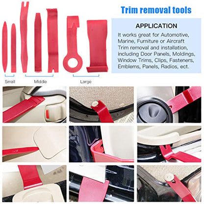 Glarks 11Pcs Auto Trim Removal Tool Kit, Universal Car Panel Trim Upholstery Rivets Clip Puller Plier Fastener Remover Automotive Door Panel Trim Removal Tool for Car Door Panel Dashboard