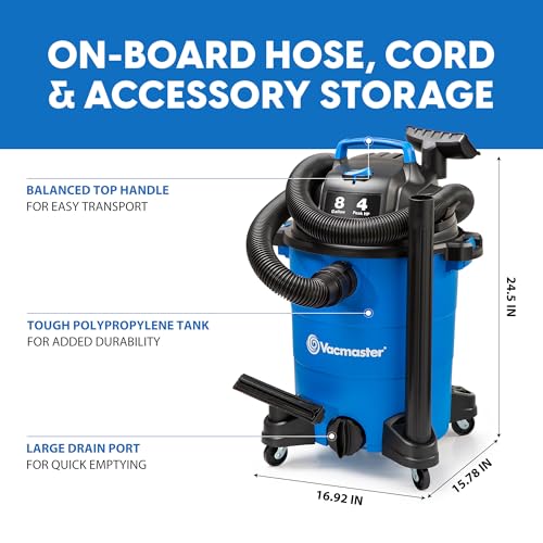 Vacmaster Blue Edition 8-Gallon* 4 Peak HP Wet/Dry Vacuum– VOC809PF - size: 8 Gallon