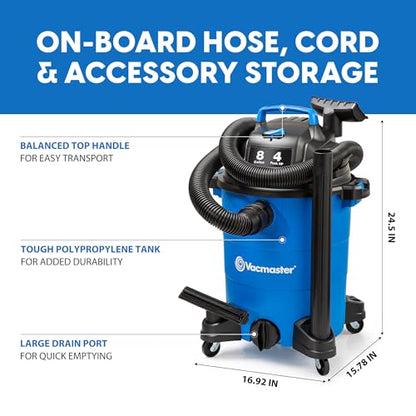 Vacmaster Blue Edition 8-Gallon* 4 Peak HP Wet/Dry Vacuum– VOC809PF - size: 8 Gallon