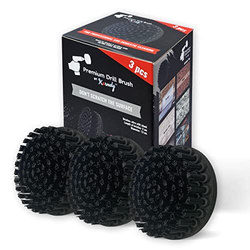 Premium Drill Brush Professional – Ultra-Stiff 5 in Black Set of 3 | Scratch-Free Heavy-Duty Cleaning Brush for Concrete, Brick, Stone, Metal, Garage, BBQ Grills, Rust and Construction Tools - color: Black