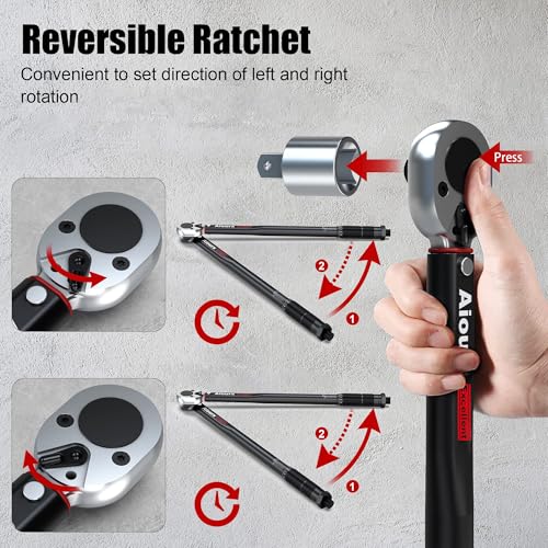 1/2" Drive Click Torque Wrench, 72 Tooth Dual-Direction Adjustable, Dual Scale, ±3% Accuracy, for Bicycle, Motorcycle, Automotive Repair and Maintenance - size: 1/2"